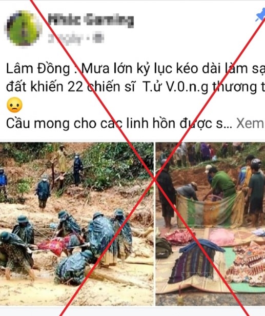 Tin sạt lở đất làm 22 chiến sĩ Quân đội tử vong ở Lâm Đồng là bịa đặt
