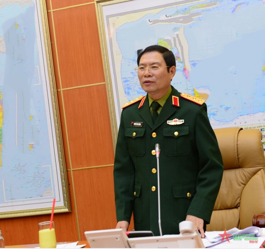 Thượng tướng Nguyễn Tân Cương chủ trì Hội nghị lấy ý kiến tham gia vào dự thảo Báo cáo tổng kết công tác quân sự, quốc phòng năm 2021