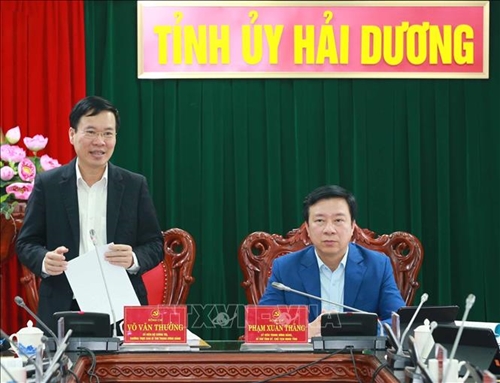 Ủy viên Bộ Chính trị, Thường trực Ban Bí thư Võ Văn Thưởng làm việc với Ban Thường vụ tỉnh ủy Hải Dương
