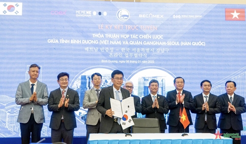 UBND tỉnh Bình Dương phối hợp Becamex IDC ký kết trực tuyến hợp tác chiến lược với quận Gangnam của Hàn Quốc