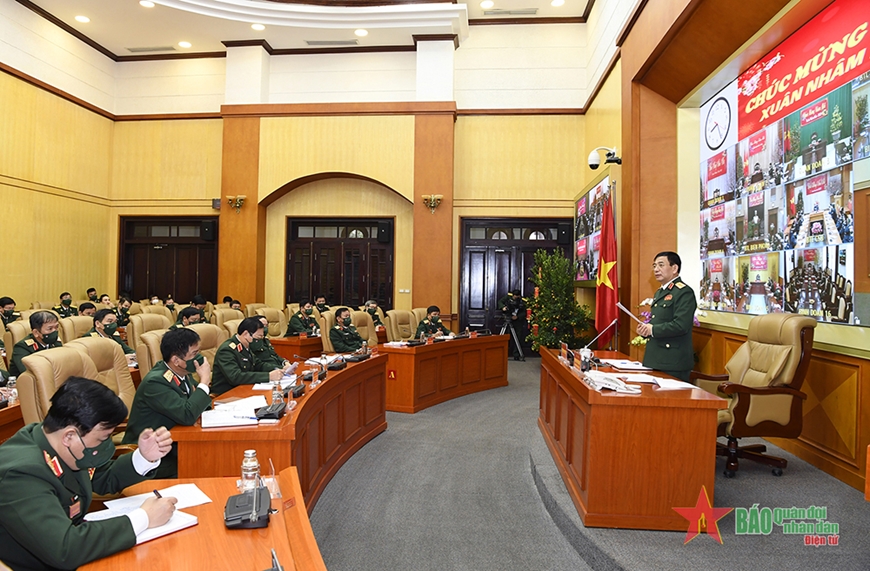 Đại tướng Phan Văn Giang chủ trì giao ban trực tuyến toàn quân, chúc Tết Nguyên đán Nhâm Dần 2022