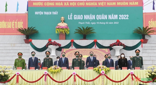 Thượng tướng Đỗ Căn dự lễ giao, nhận quân tại huyện Thạch Thất, TP Hà Nội