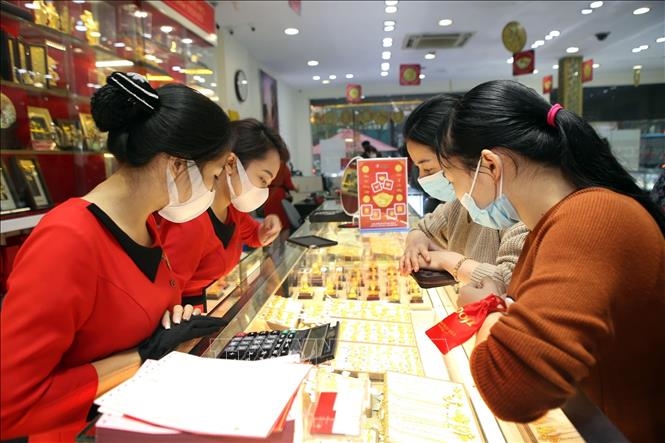Giá vàng hôm nay trong nước tăng nhẹ. Ảnh: TTXVN.