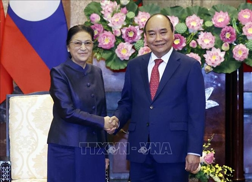 Chủ tịch nước Nguyễn Xuân Phúc tiếp xã giao Phó chủ tịch nước Lào Pany Yathotou