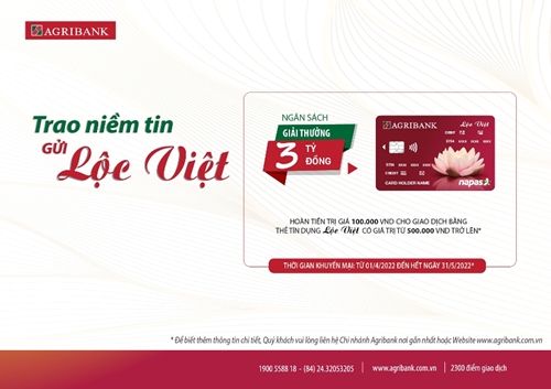 Chi tiêu hoàn tiền cùng thẻ tín dụng nội địa Lộc Việt của Agribank