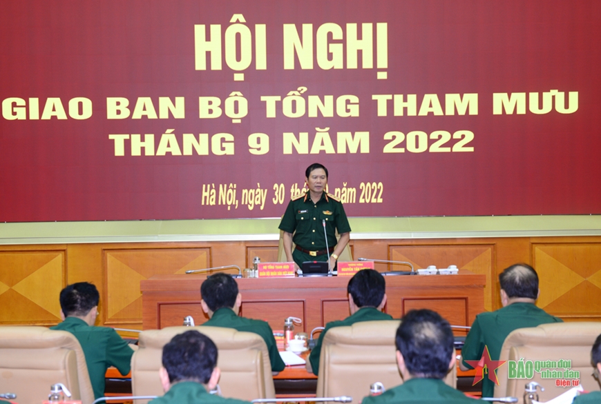 Thượng tướng Nguyễn Tân Cương chủ trì giao ban Bộ Tổng Tham mưu Quân đội nhân dân Việt Nam tháng 9- 2022