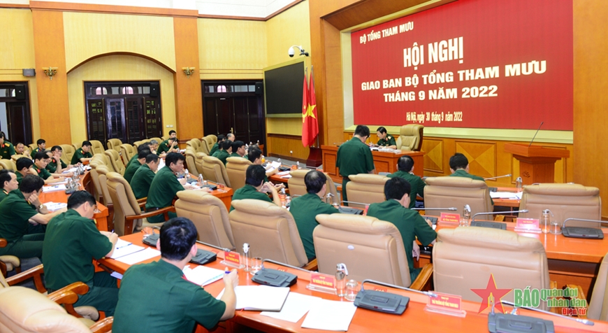 Thượng tướng Nguyễn Tân Cương chủ trì giao ban Bộ Tổng Tham mưu Quân đội nhân dân Việt Nam tháng 9- 2022