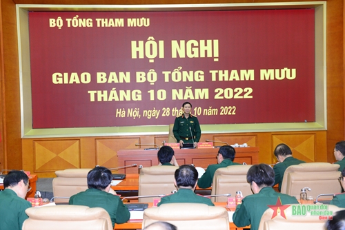 Thượng tướng Nguyễn Tân Cương, chủ trì Hội nghị giao ban Bộ Tổng Tham mưu tháng 10-2022