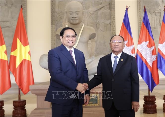 Thủ tướng Chính phủ Phạm Minh Chính hội kiến Chủ tịch Quốc hội Campuchia Heng Samrin