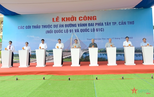 Thủ tướng Chính phủ Phạm Minh Chính dự Lễ khởi công các gói thầu thuộc dự án đường vành đai phía Tây thành phố Cần Thơ