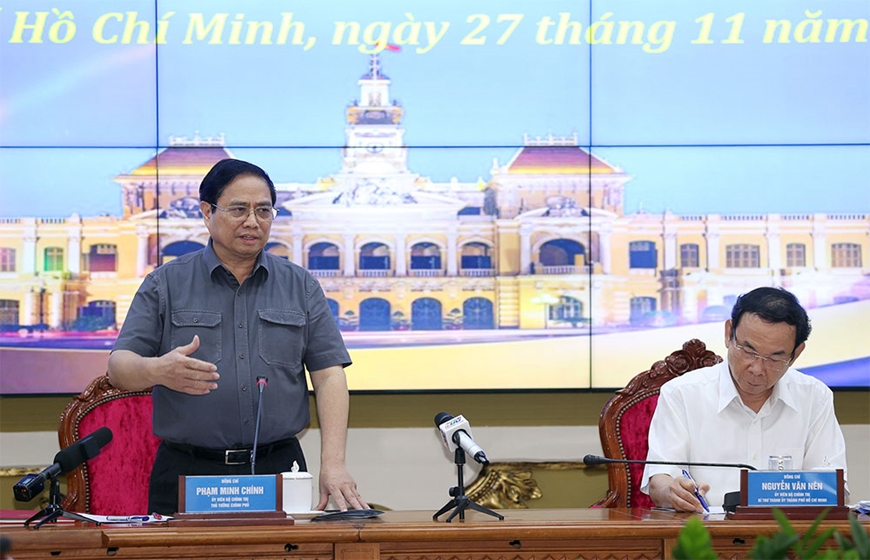 Thủ tướng Chính phủ Phạm Minh Chính làm việc với lãnh đạo chủ chốt TP Hồ Chí Minh