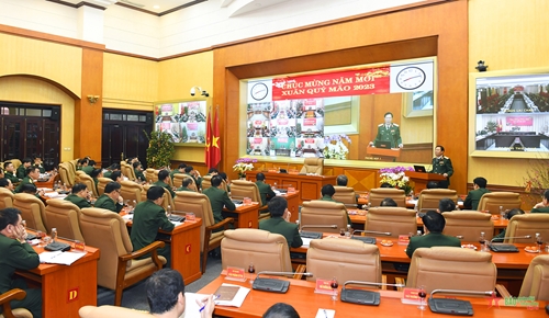 Thượng tướng Nguyễn Tân Cương chủ trì giao ban trực tuyến toàn quân, chúc Tết Nguyên đán Quý Mão 2023

