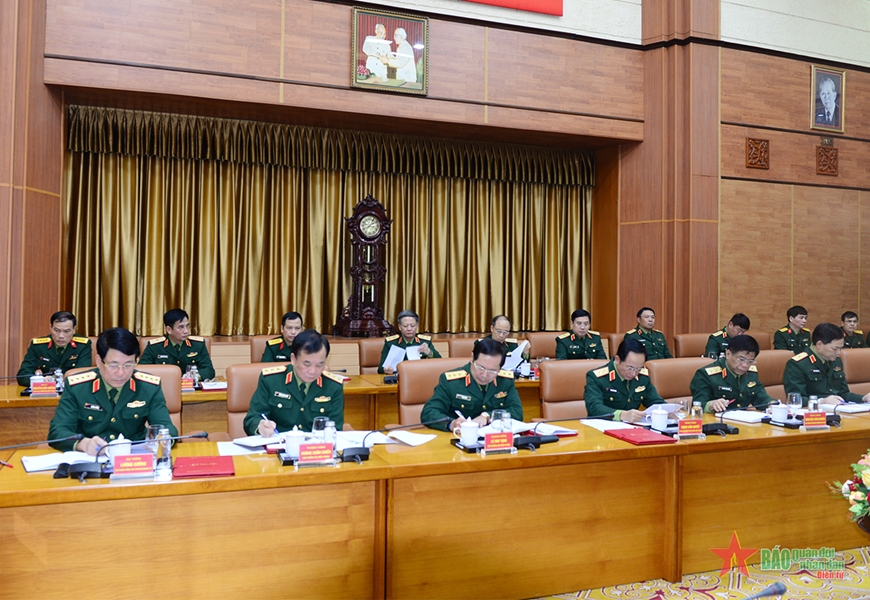 Đại tướng Phan Văn Giang và lãnh đạo Bộ Quốc phòng làm việc với Bộ Tổng Tham mưu Quân đội nhân dân Việt Nam