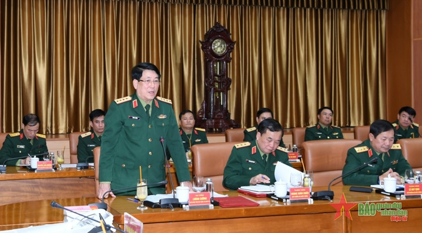 Đại tướng Phan Văn Giang và lãnh đạo Bộ Quốc phòng làm việc với Tổng cục Chính trị Quân đội nhân dân Việt Nam