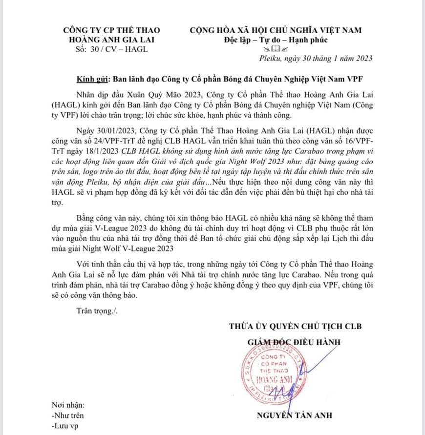 CLB Hoàng Anh Gia Lai bỏ ngỏ khả năng tham dự V-League 2023