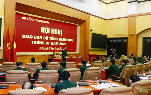 Thượng tướng Nguyễn Tân Cương chủ trì Hội nghị giao ban Bộ Tổng tham mưu tháng 1 năm 2023