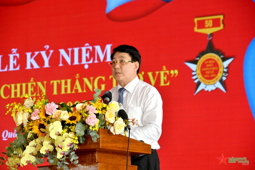Đại tướng Lương Cường phát biểu tại Lễ kỷ niệm 50 năm Chiến thắng trở về của các chiến sĩ cách mạng bị địch bắt tù đày. 