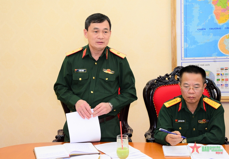  Thiếu tướng Lê Văn Thuận phát biểu tại buổi làm việc.