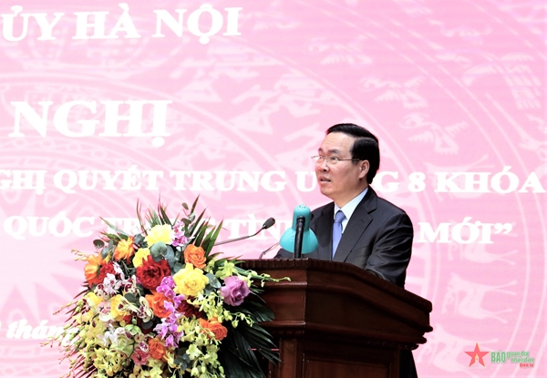 Chủ tịch nước Võ Văn Thưởng dự, chỉ đạo Hội nghị tổng kết 10 năm thực hiện Nghị quyết Trung ương 8 khóa XI của Thành ủy Hà Nội