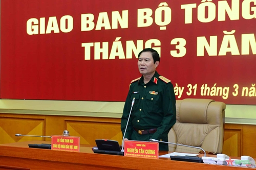Thượng tướng Nguyễn Tân Cương chủ trì giao ban Bộ Tổng Tham mưu tháng 3-2023
