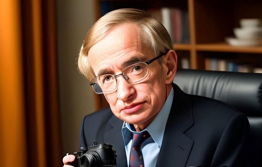 Nhà vật lý lý thuyết Stephen Hawking qua lăng kính AI. Ảnh: AI vẽ theo ý tưởng của tác giả 
