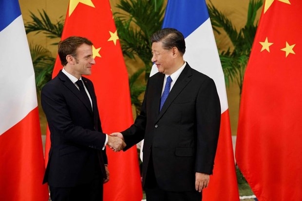 Tổng thống Pháp Emmanuel Macron bắt đầu chuyến thăm Trung Quốc theo lời mời của Chủ tịch Trung Quốc Tập Cận Bình. Ảnh: AFP 