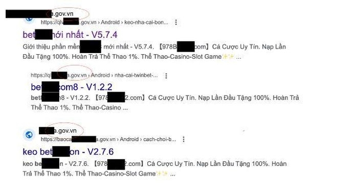 Website cờ bạc núp dưới link .gov.vn.