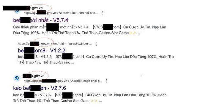 Website cờ bạc núp dưới link .gov.vn. 