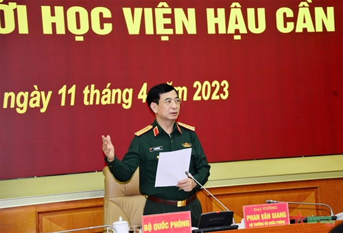 Đại tướng Phan Văn Giang và lãnh đạo Bộ Quốc phòng làm việc với Học viện Hậu cần