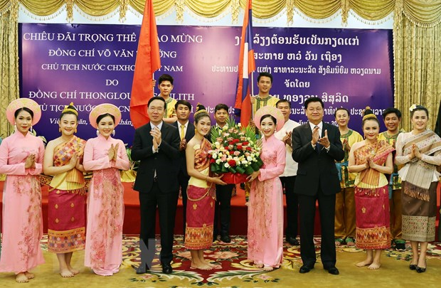 Tiệc chiêu đãi trọng thể chào mừng Chủ tịch nước Võ Văn Thưởng tại Lào