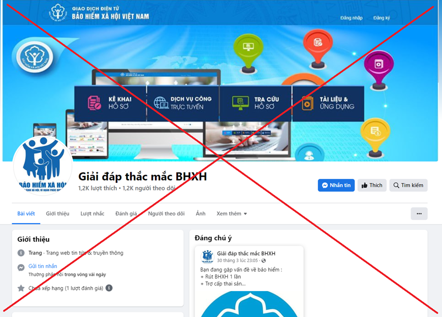 Trang facebook giả mạo Bảo hiểm xã hội Việt Nam 