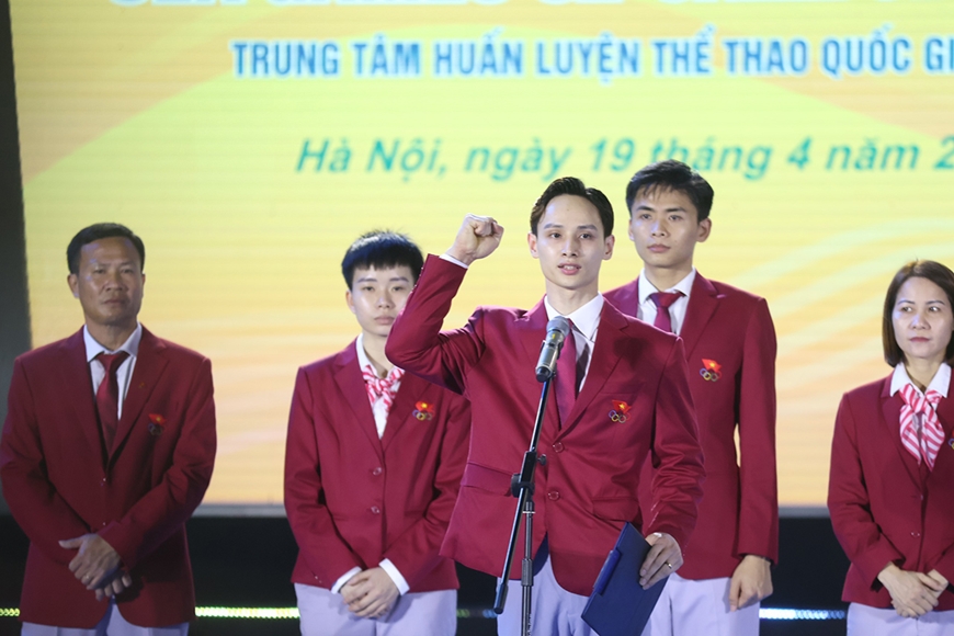 Vận động viên Việt Nam hứa quyết tâm thi đấu hết mình, hoàn thành nhiệm vụ tại SEA Games 32. Ảnh: Quý Lượng