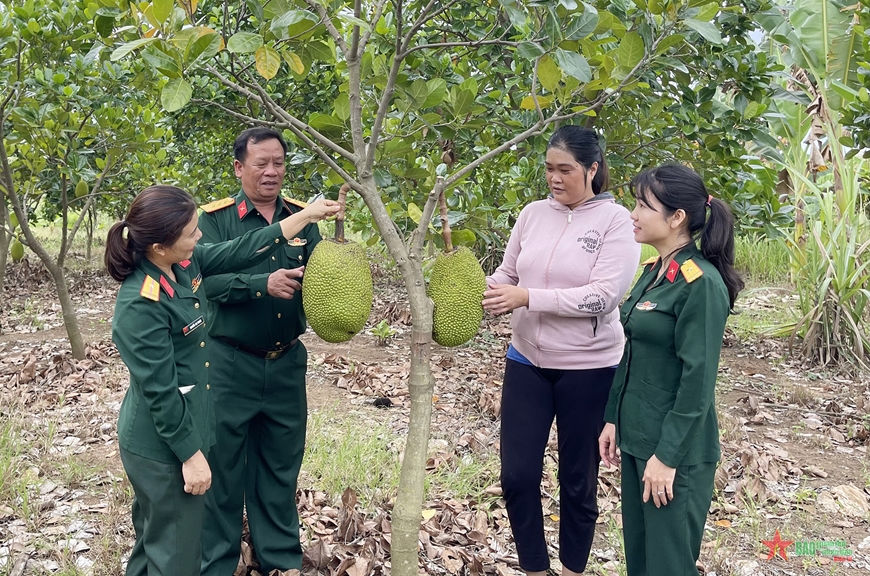 Bộ đội Đoàn Kinh tế-Quốc phòng 737 (Quân khu 5) hỗ trợ nông dân xã biên giới Ia Rvê phát triển vườn cây ăn quả. 