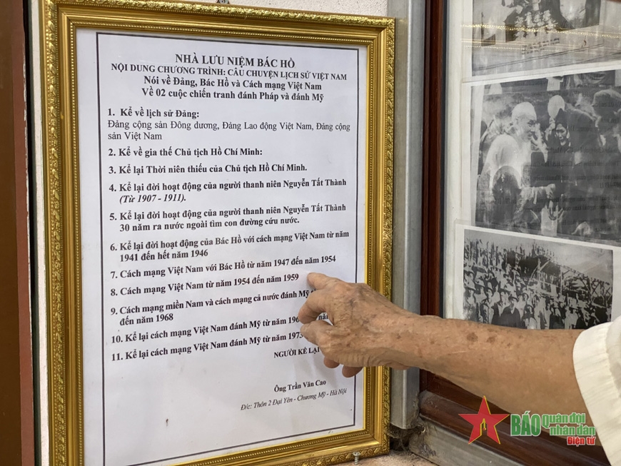 Phòng lưu niệm Bác Hồ của ông Cao kể về 11 câu chuyện nói về Đảng, Bác Hồ và cách mạng Việt Nam. 