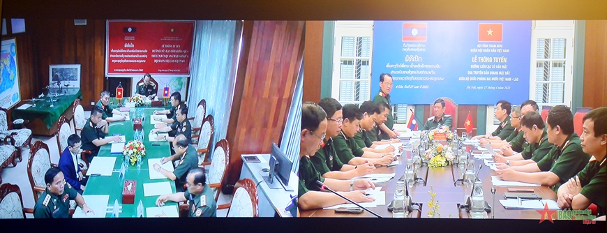   Đầu cầu trực tuyến Bộ Quốc phòng hai nước chứng kiến Lễ thông tuyến.