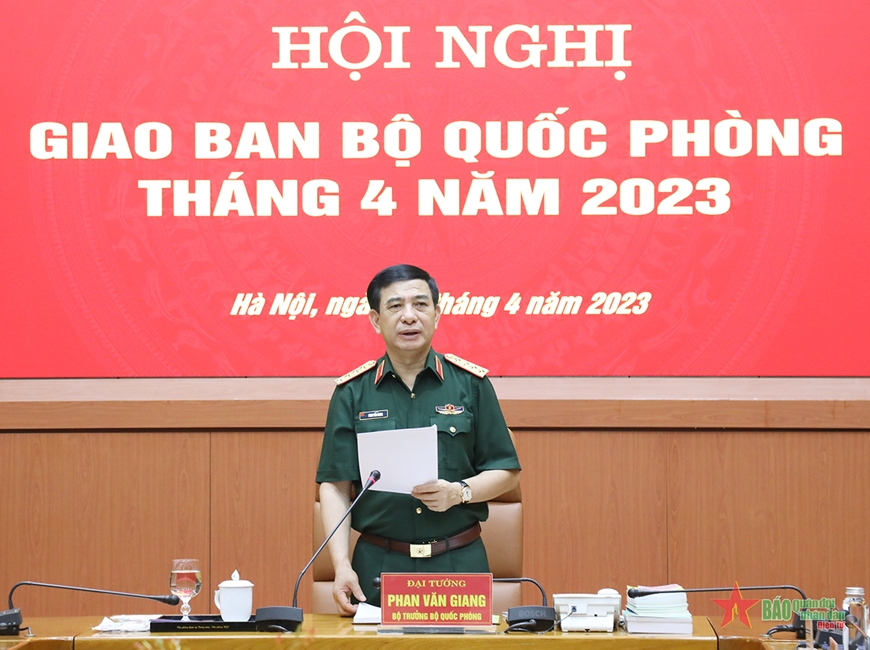 Đại tướng Phan Văn Giang chủ trì Hội nghị giao ban Bộ Quốc phòng tháng 4-2023.