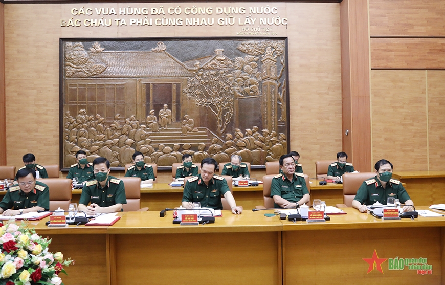   Lãnh đạo Bộ Quốc phòng và các đại biểu dự Hội nghị giao ban Bộ Quốc phòng tháng 4-2023.