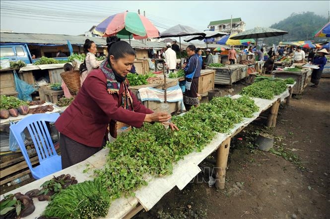 Rau củ được bán tại một khu chợ ở Sam Neua, tỉnh Houaphane, Lào. 