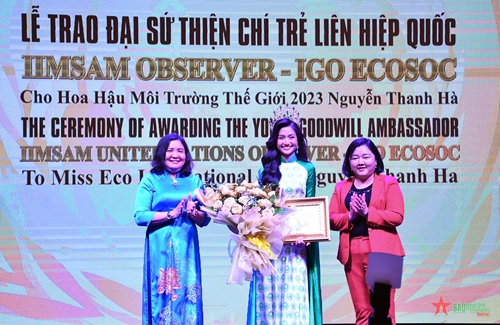 Hoa hậu Nguyễn Thanh Hà nhận danh hiệu Đại sứ Thiện chí trẻ Liên hợp quốc - IIMSAM 