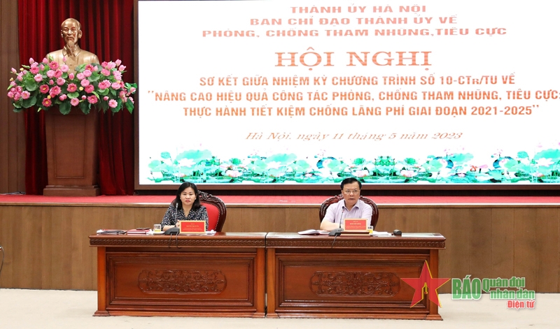 Quang cảnh Hội nghị sơ kết giữa nhiệm kỳ thực hiện Chương trình số 10-CTr/TU ngày 17-3-2021 của Thành ủy Hà Nội khóa XVII về 