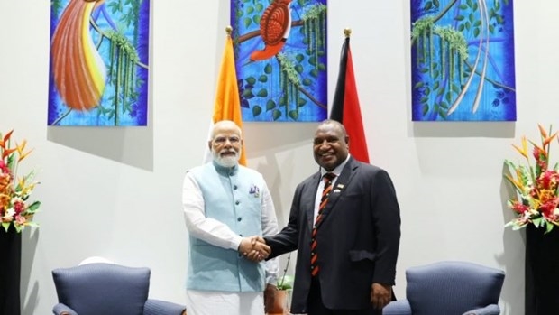 Thủ tướng Ấn Độ Narendra Modi (trái) và người đồng cấp Papua New Guinea James Marape. Ảnh: Twitter 