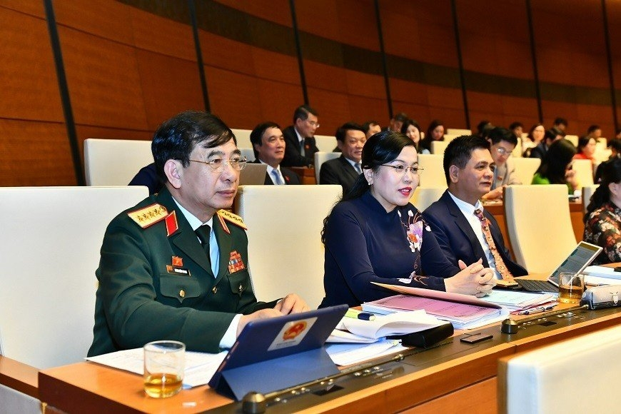 Đại tướng Phan Văn Giang, Ủy viên Bộ Chính trị, Phó bí thư Quân ủy Trung ương, Bộ trưởng Bộ Quốc phòng dự phiên khai mạc kỳ họp.