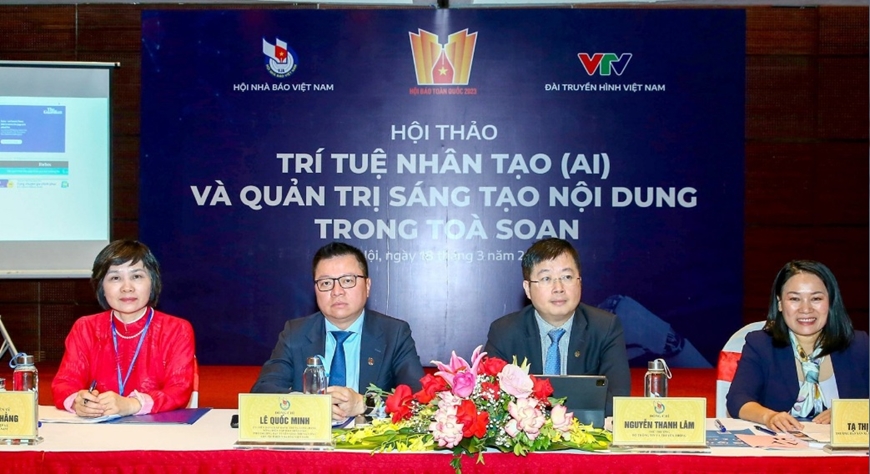  Hội thảo “Trí tuệ nhân tạo (AI) và quản trị sáng tạo nội dung trong tòa soạn”, do Hội Nhà báo Việt Nam phối hợp với Đài Truyền hình Việt Nam tổ chức ngày 18-3-2023, tại Hà Nội. Ảnh: HÀ VÂN