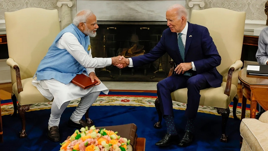 Ông Narendra Modi và ông Joe Biden trong cuộc gặp ở Nhà Trắng ngày 22-6. Ảnh: Getty Images 