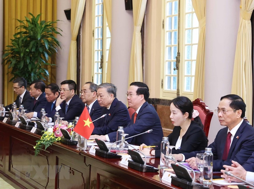 Chủ tịch nước Võ Văn Thưởng phát biểu tại buổi hội đàm. 