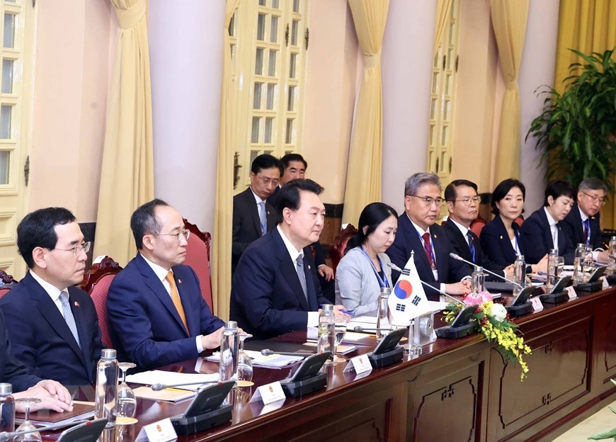 Tổng thống Hàn Quốc Yoon Suk Yeol phát biểu tại buổi hội đàm.  