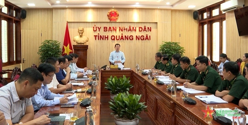 Toàn cảnh cuộc họp sơ kết công tác biên phòng 6 tháng đầu năm 2023 tại UBND tỉnh Quảng Ngãi.