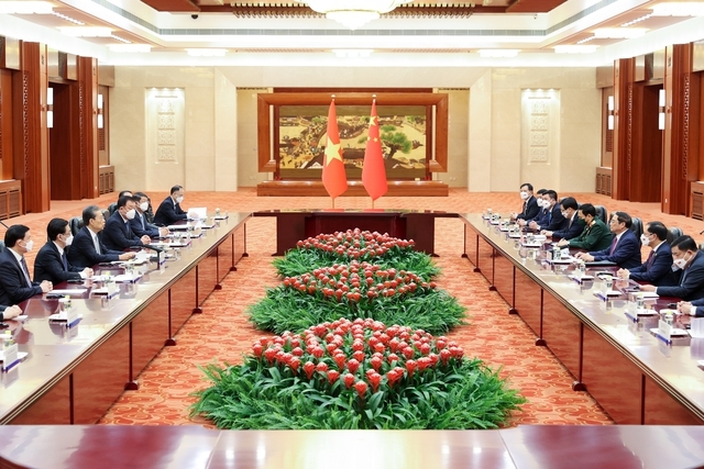 Hai bên bày tỏ vui mừng trước những tiến triển tốt đẹp trong quan hệ hai Đảng, hai nước thời gian qua. Ảnh: chinhphu.vn 