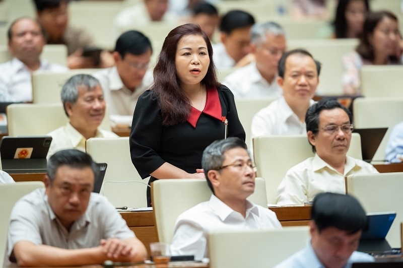 Đại biểu Vũ Thị Lưu Mai: Một chính sách tiền lương đúng đắn, có tác dụng thúc đẩy kinh tế phát triển.