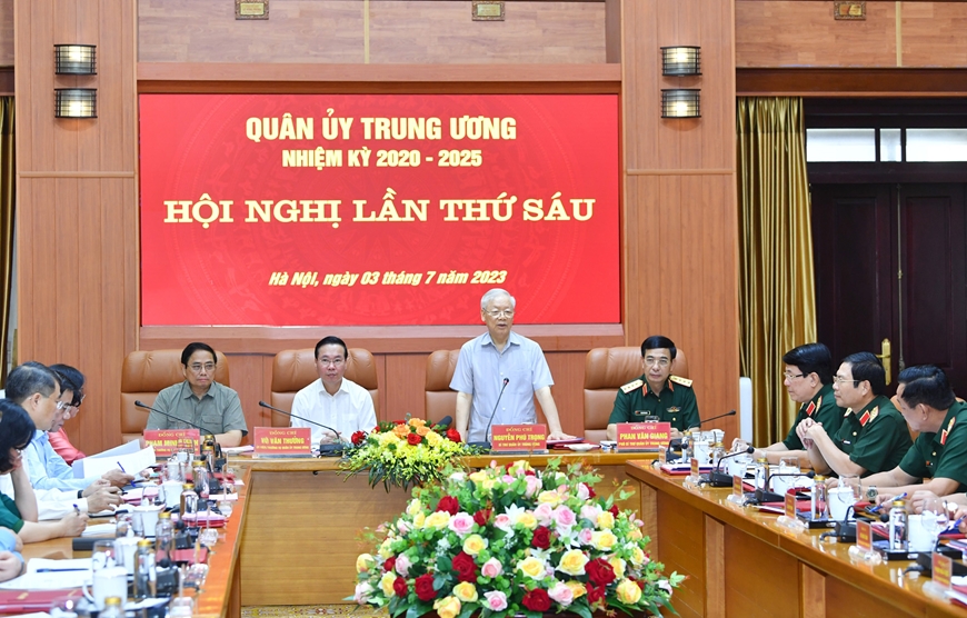  Tổng Bí thư Nguyễn Phú Trọng, Bí thư Quân ủy Trung ương phát biểu chỉ đạo hội nghị. Ảnh: qdnd.vn